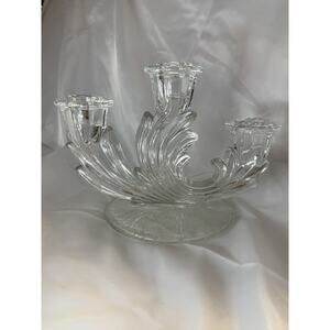 Fostoria Baroque Triple Candlestick Etched Chintz Crystal Glass Candelabra